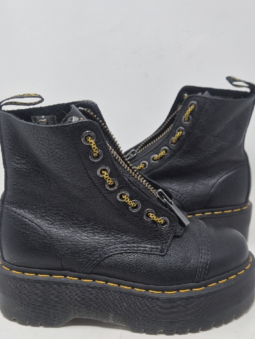 Dr. Martens Black Platform Zip-Up Boots with Yellow Stitching - Picture 2 of 12